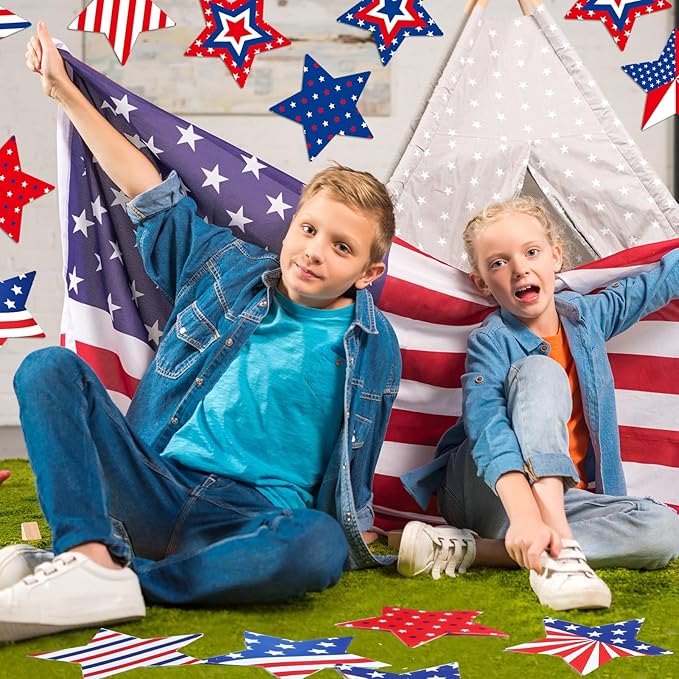 Geyee 108 Pcs Patriotic Star Cutouts 4th of July Paper Star Cutouts Independence Day Stars Accents for Memorial Day DIY Bulletin Board Star Cutouts for Kids Patriotic Theme Party Decor