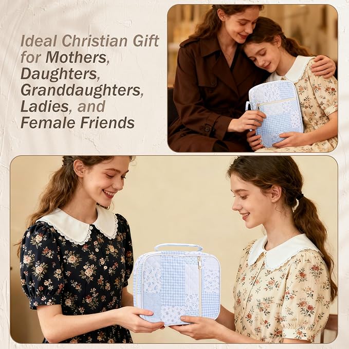 XKDOUS Bible Cover Case for Women Large Bible Bags with Durable Handle Quilted Carrying Case Church Book Holder Bible Study Supplies Accessories for Christian Gifts