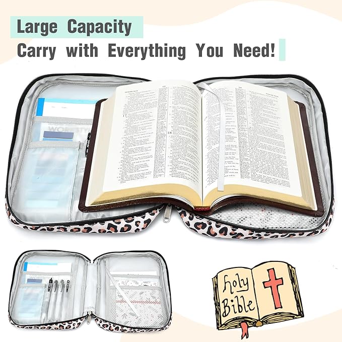 Bible Cover, Carrying Bible Case Book Cover Church Bag with Handle Large Size 10 * 7.5 * 2.5in, Book Protective Case w/ 200 PCs Tabs for Men Women, Gray