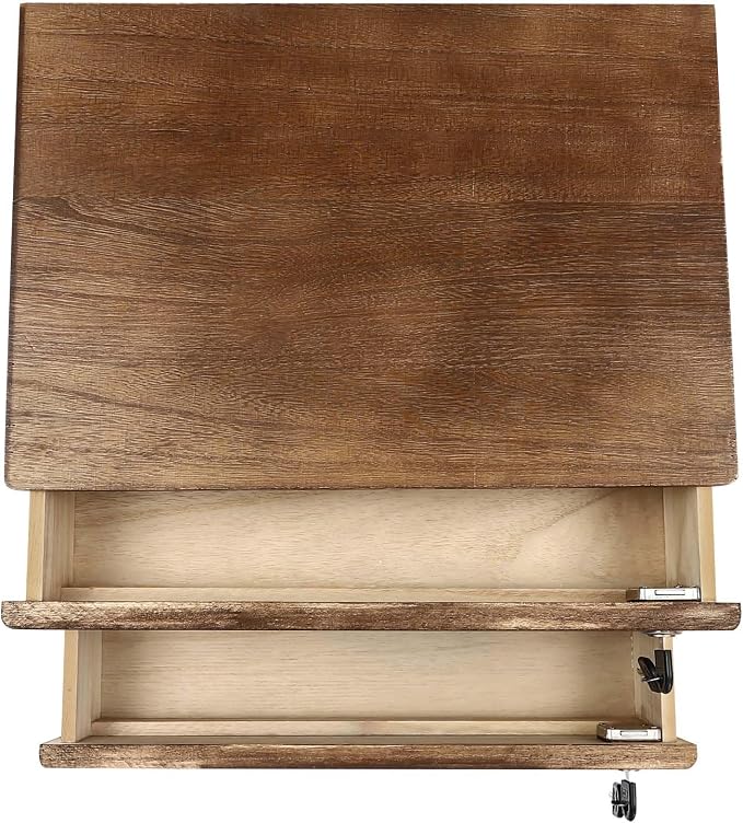 2 Drawer Small Vintage Style Wooden Storage Organizer with Lock for Accessories - Rustic Decorative Box for Office, Desktop Countertop and Incense Storage