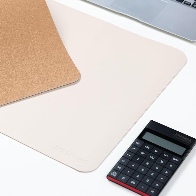 RENMTURE Dual-Sided Large Desk Pad, Faux Leather Natural Cork Mouse pad, Desk Accessories Protector, for Office and Home Work (Off-White, 32"x16")