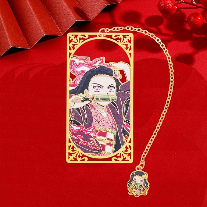 Demon Kamado Bookmark Page Mark, Anime Tanjiron Zenitsu Giyuu Kyoujurou Figure Reading Tool, Stationery Gifts for Reading Lovers Bookworm (Style E)