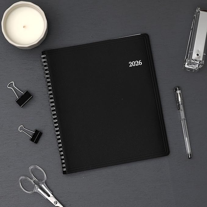 Blue Sky 2026 15-Month Monthly Planner Calendar, October 2025 - December 2026, 8” x 10”, Durable Faux Leather Cover, Laminated Tabs, Concealed Wirebound, Storage Pocket, Enterprise