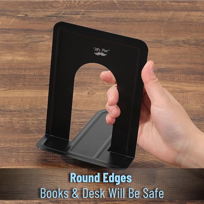 Mr. Pen- Book Ends, Black, 4 Pack, Heavy Duty Metal Bookends for Shelves, Book Holders for Shelves, Metal Bookends