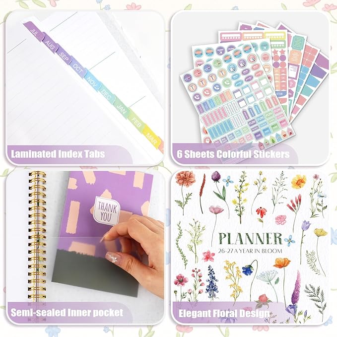 GuassLee Academic Planner 2026-2027, 12-Month Daily Weekly Monthly Calendar Planner from July 2026 - June 2027, Aesthetic Hardcover Student Teacher Planning with Inner Pocket Coated Tabs, A5 Size