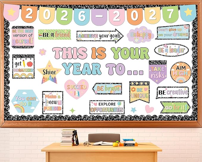 This is Your Year Bulletin Board Set Composition Notebook Classroom Decorations Welcome Back to School Paper Cutouts Positive Affirmation Bulletin Board Borders for School Wall Door Decor