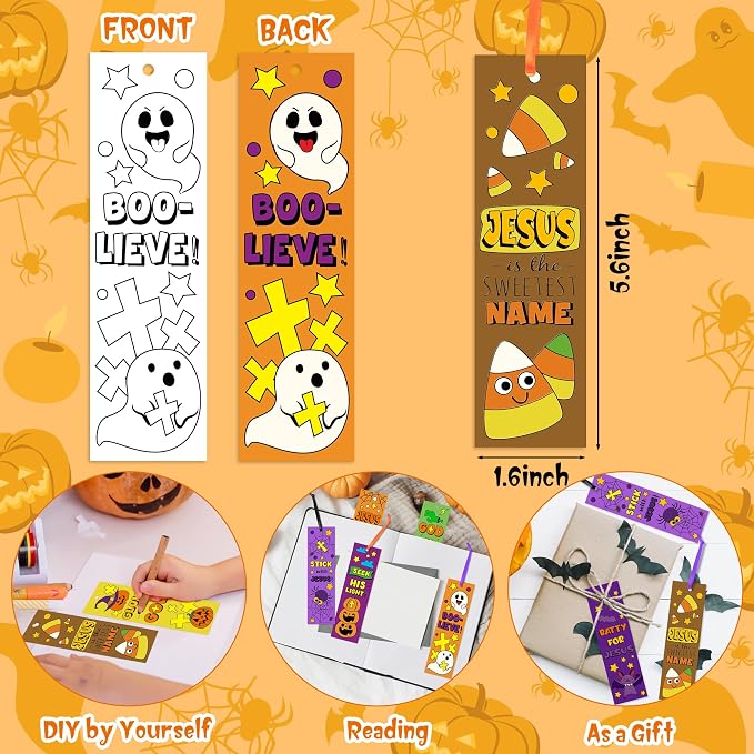 75Pcs Halloween Color Your Own Bookmarks for Kids Christian Theme DIY Coloring Blank Bookmark Classroom Art Craft Supplies for Teacher Student Fall Halloween Trick or Treat Party Reward Goodie Fillers