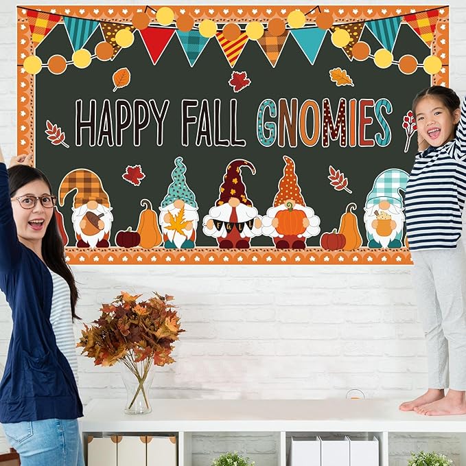 Thanksgiving Bulletin Board Decorations Fall Gnomes Bulletin Board Set Maple Leaves Paper Cutouts Autumn Pumpkin Thanksgiving Cutouts for School Classroom Supply Home Wall Decor