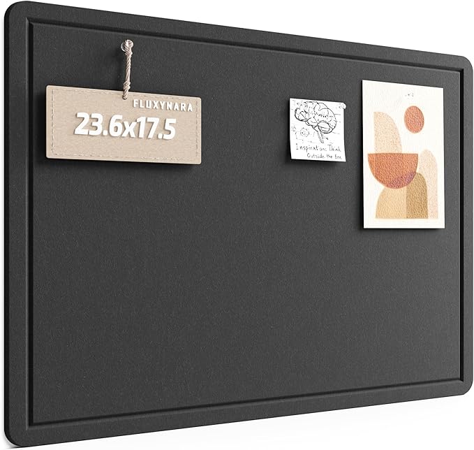 Fluxynara Bulletin Board, 23.6" x 17.5" Cork Board Alternative with 12 Safe Removable Adhesive Tabs, Foldable Felt Pin Board for Home Office, Classroom, Bedroom,Entryway for Walls—Black