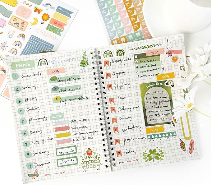 FUNCLASS 24 Sheets Aesthetic Stickers for Planners,Month Stickers for Planner,Budget Planner Stickers for Women,Green Small Planner Sticker Book,Calendar Stickers for Adults Planner,