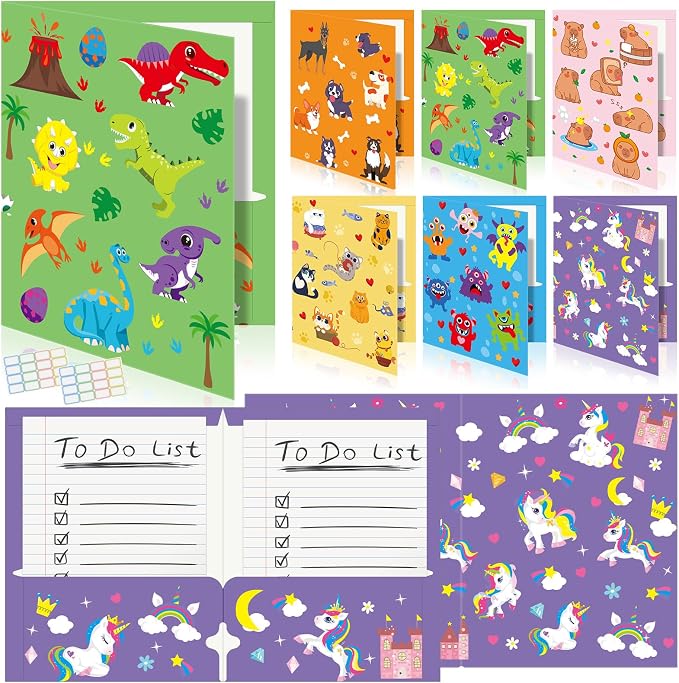 Cinrobiye 24 Pack Inspirational 2 Pocket Folders with 32 Name Labels, Decorative Motivational Letter Size Kids Folders File with Pockets for Office Home Homework Documents Storage Organizer