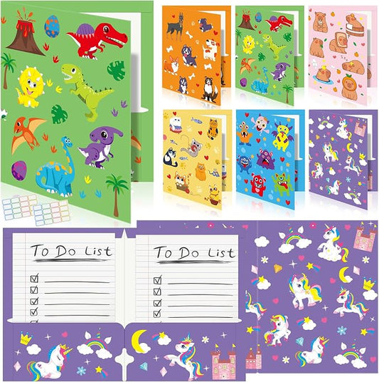 Cinrobiye 24 Pack Inspirational 2 Pocket Folders with 32 Name Labels, Decorative Motivational Letter Size Kids Folders File with Pockets for Office Home Homework Documents Storage Organizer