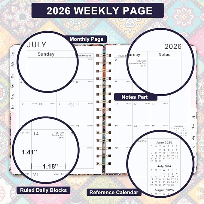 2026 Planner - 2026 Planner Weekly and Monthly, Jan. 2026 - Dec. 2026, 6.3” x 8.4”, Calendar Planner, Planner 2026, Weekly Monthly Planner with Tabs, Premium Paper & Contacts