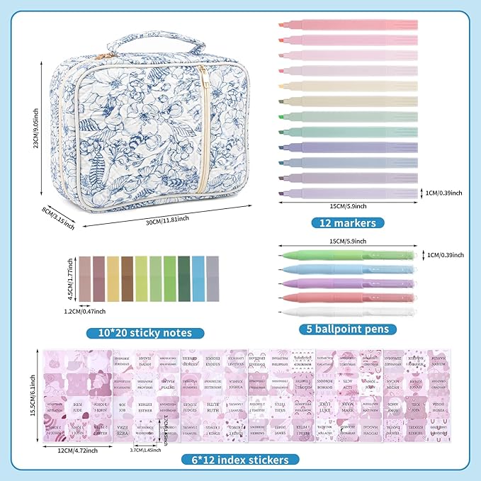 BESARME Bible Cover Case for Women, Large Bible Case Bibles Bag Bibles Study Supplies Christian Gifts for Women Girls (Line Flowers)