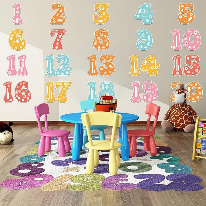 20Pcs 13In Groovy Jumbo Numbers Bulletin Board Set Groovy Hippie 1-20 Cutouts for Classroom Wall Decoration Learning School Educational Teaching Tool Supplies