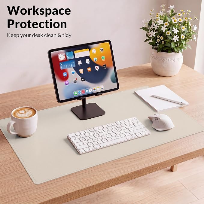 AFIING Cork Desk Mat, Beige, 23.6" x 13.8", Desk Pad Protector | Dual-Sided Natural Cork & PU Leather, Waterproof, Non-Slip, For Office, Home & Study