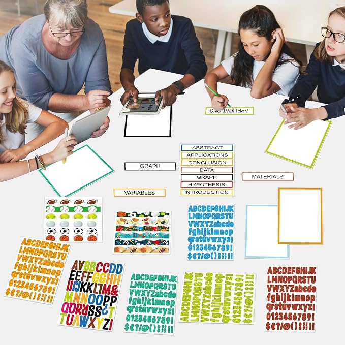 122 Pcs Science Fair Board Supplies 72 Sports Football Trim Scalloped Borders 36 Presentation Board Subtitle 6 Self Adhesive Project Title 8 Letter Sticker for Classroom Office Display Decor(Sports)