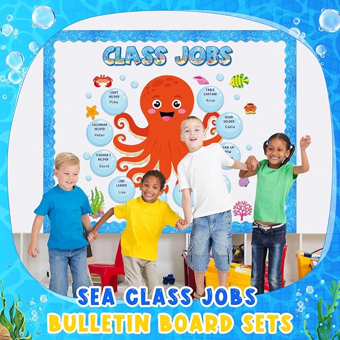 Dispowreath 69 Pcs Under the Sea Class Jobs Bulletin Board Sets Ocean Themed Classrooms Decorations Sea Animals Classroom Jobs Bulletin Board Teacher's Helper Classroom Decorations for Back to School