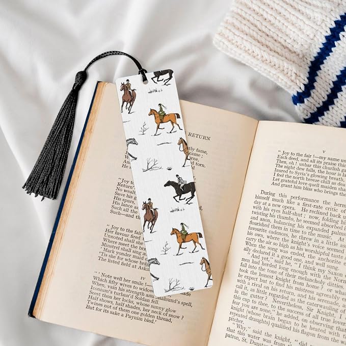 Equestrian Horse 5pcs Wood Bookmarks with Tassel for Planner Reading Book Lovers Accessory Readers Men Women 4.6 X 1.2 Inch