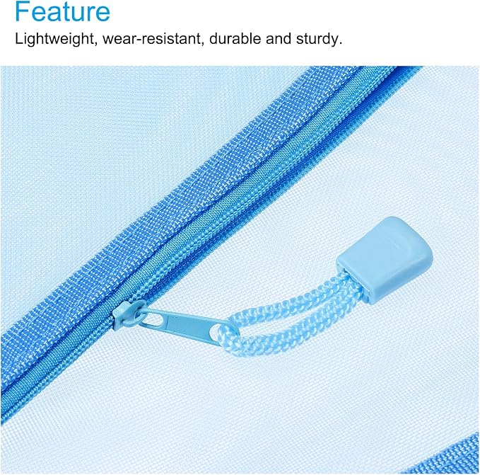 MECCANIXITY Mesh Zipper Bags, A5 Nylon Zip Pouch Pencil Case Storage Pockets for Travel Office Accessories, Sky Blue Pack of 6
