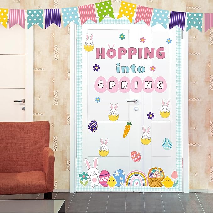 Easter Bulletin Board Set Spring Easter Bunny Eggs Bulletin Board Classroom Decorations Hopping into Spring Cutouts for Teacher Classroom School Office Chalkboard Wall Home Decor