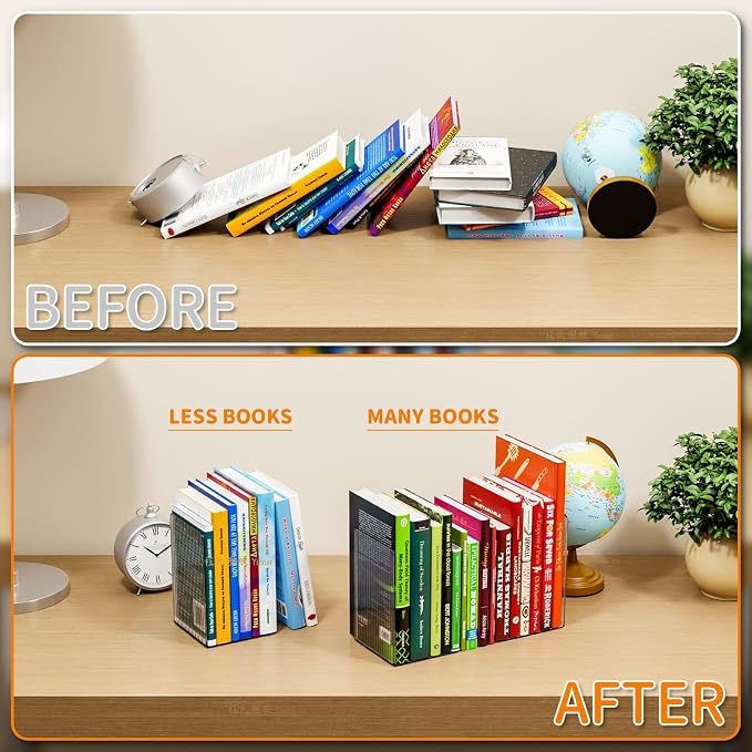SUOXING 1 Pair Clear Acrylic Book Stopper for Shelves for Shelves Decorative,Invisible Bookends with Non-Slip Mats for Heavy Books,Small Acrylic Book Ends for Office School Supplies and Kids Bookshelf