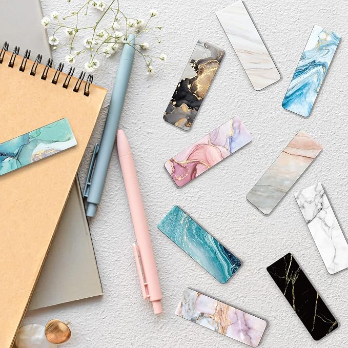 Magnetic Bookmarks for Book Lovers, 10 Marble Designs | For Women Men, Page Markers, For Book Lovers Teachers Adults, Home Office Reading Stationery