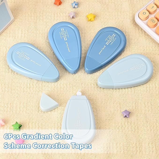 5pcs White Correction Out Tape, 32.81 Feet Cute Correction Tape for Instant Corrections, Easy to Use Applicator for Office and School Supplies (Blue)