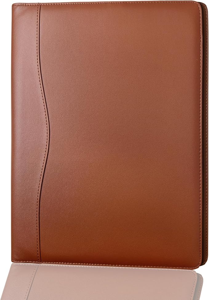 Portfolio Folder Padfolio with A4 Clipboard, PU Leather Portfolio Clipboard Business Binder Writing Clip Board Organizer for Legal Documents Business Card Men Women Brwon