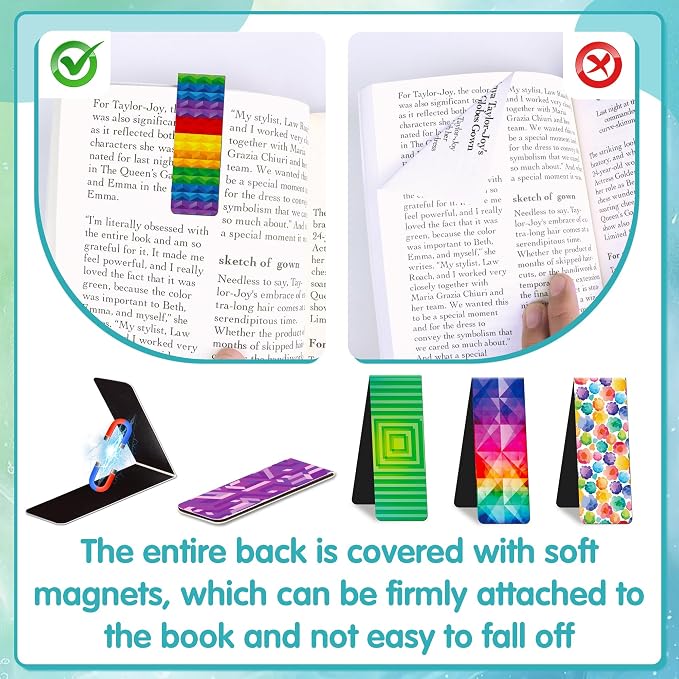 144Pack Magnetic Bookmarks Bulk Book Marks for Reading Women Men Adults Book Lovers Gifts, Cute Bookmarks Magnet Bookmark Clips Magnetic Page Markers Pretty Funny BookMarker (Geometric)
