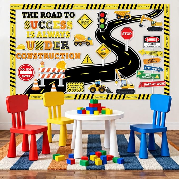 Construction Bulletin Board Decorations Road to Success Cutouts Construction Positive Sign Classroom Decor Traffic Inspirational Bulletin Board for Classroom Chalkboard Back to School Supplies