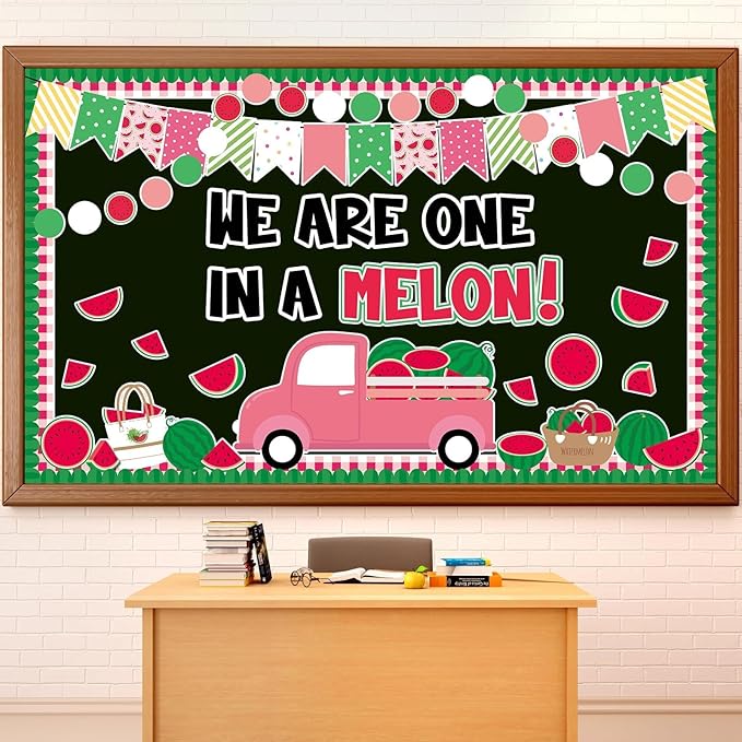Justforjoyful Summer Watermelon Bulletin Board Set Watermelon Truck Classroom Decorations Back to School One in a Melon Bulletin Board Decor Summer Watermelon Cutouts for Shcool Nursery Decor