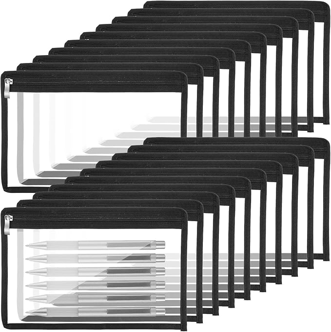 20 Pcs 11.5 x 7.5 Inches Clear Zipper Pouches Pencil Pouches PVC Waterproof Multi-Purpose Storage Bags Document File Organization Pencil Makeup Bags