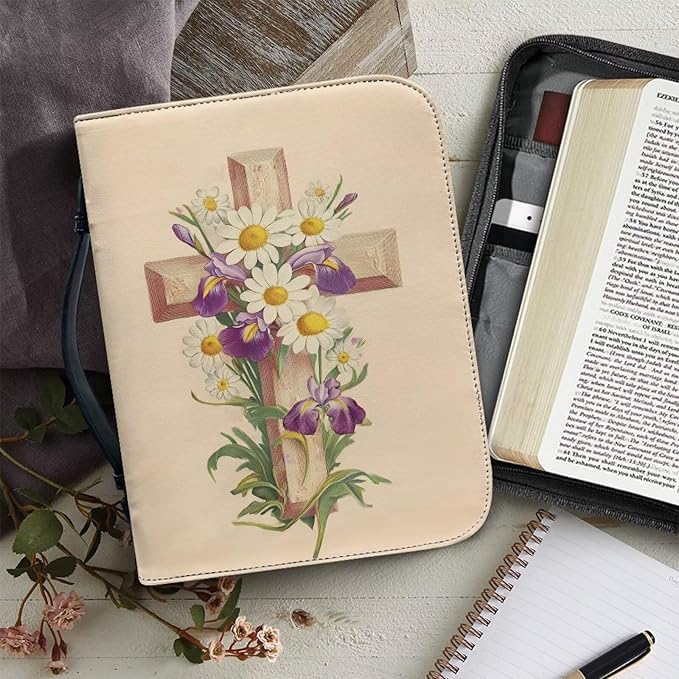 Sunflower & Cross Bible Cover Case for Women Bible Case for Girls Bible Study Supplies Bag with Wrist Strap Christian Gifts-Size：XL