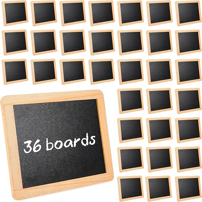 Chinco 36 Pcs Small Slate Chalkboard Mini Chalk Board with Frames Mini Board Signs School Supplies for Classroom Home Office (13cmx10cm,Wood)