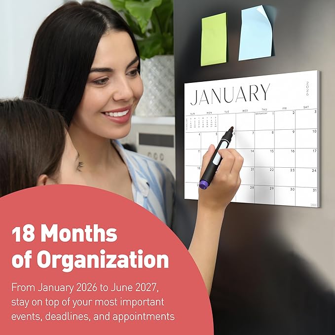 S&O Simple Magnetic Fridge Calendar from January 2026-June 2027 - Tear-Off Refrigerator Calendar to Track Events & Appointments - 18 Month Magnetic Planner for Fridge for Easy Planning-8"x10”in