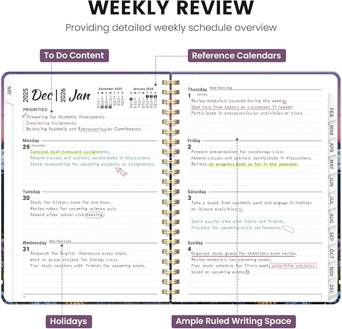 2026 Planner, Weekly and Monthly Planner for Women, January 2026 - December 2026, Hardcover 2026 Calendar Planner Book with Tabs, Inner Pocket, Spiral Bound, Perfect for Office Home School Supplies - A5 (6.3" x 8.5"), Moonlit Blooms