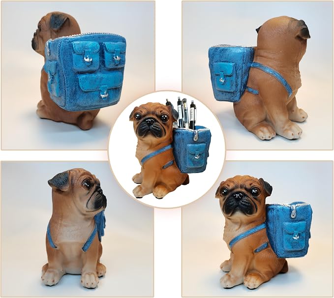 Cute Dog Pen Holder for Desk ，Pen Pencil Cup Creative Desktop Pen Organizer Pencil Cups Unique Desk Accessories Decor for Home Office School Gift for Dog Lovers (Pug)