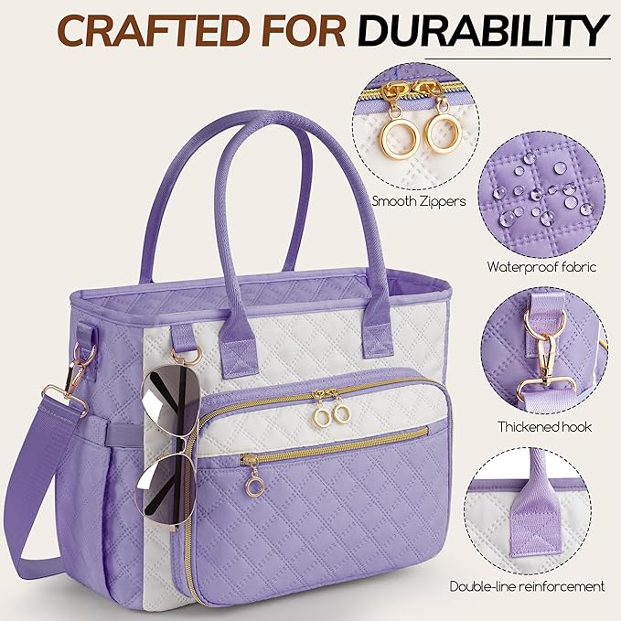 Large Bible Bag with Bible Cover Case for Women,Color-Blocking Bible Carrying Case,Church Tote Bag with Shoulder Strap for Bible Study Supplies,Christian Gifts for Women(Purple