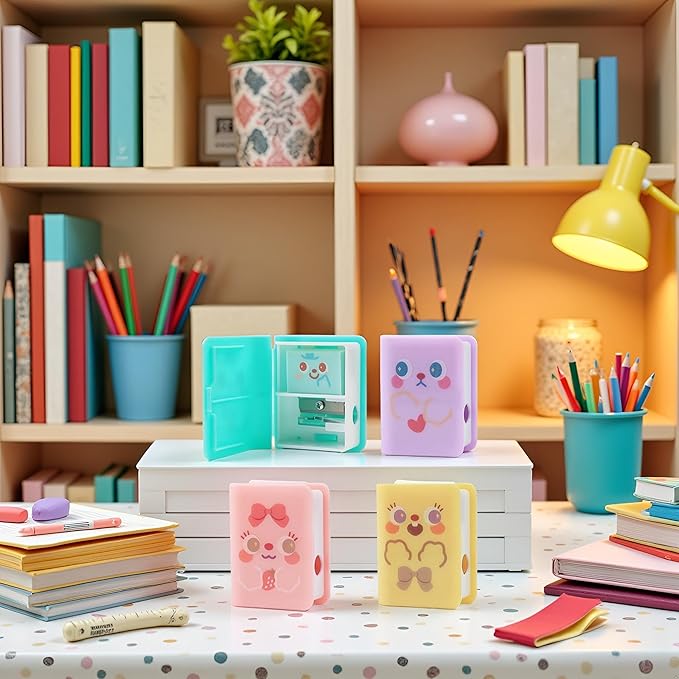 1Pc Multicolor Cute Dual Purpose Book Pencil Sharpener Eraser, Cute Cartoon Student Eraser Pencil Sharpener Writing and Correction Supplies