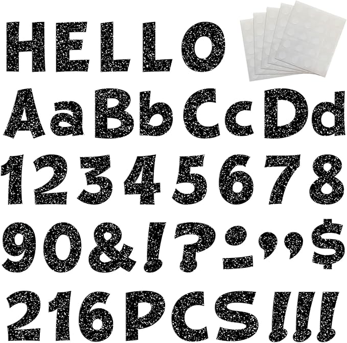 Starboling 216 Pcs Glitter Bulletin Board Letter,4 Inch Poster Board Letters self Adhesive for Mailbox Crafts Classroom School Home Decor (Black)