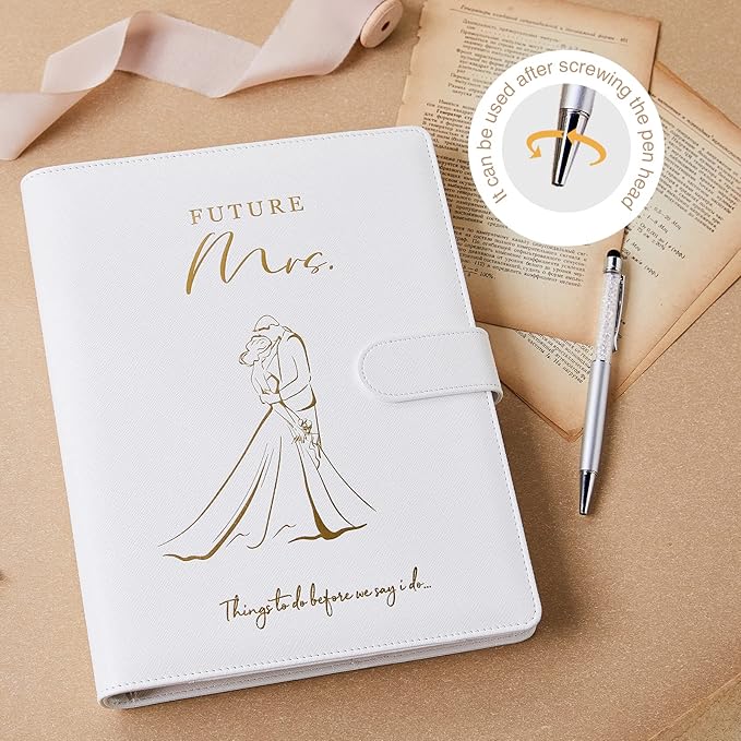 AW BRIDAL Future Mrs Wedding Planning Book and Organizer Gift Set, Destination Wedding Planners, White Proposal Planner Gift for Bride to Be and Engaged Couple, Cool Engagement Gifts for Her