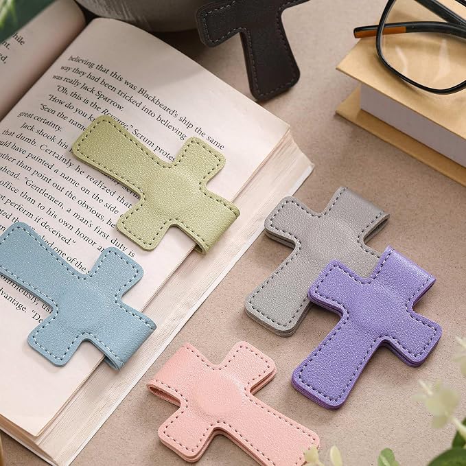 Relaxweex 6 Pcs Cross Leather Magnetic Bookmarks for Women Christian Bookmarks Page Markers Colorful Religious Cross Bookmark for Women Students Teachers Book Lovers Reading Supplies