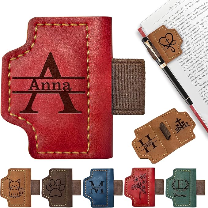 Personalized Magnetic Leather Bookmark with Pen Holder, Custom Name Engraved Book Marks for Reading Women Men Kids, Customized Book Lovers Gifts