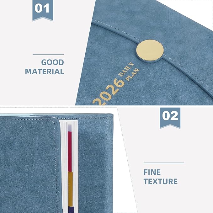 OSALADI 2026 Daily Organizer Notebook Year Planner Calendar Notebook Minimalist Light Blue for Professionals Students Office Use