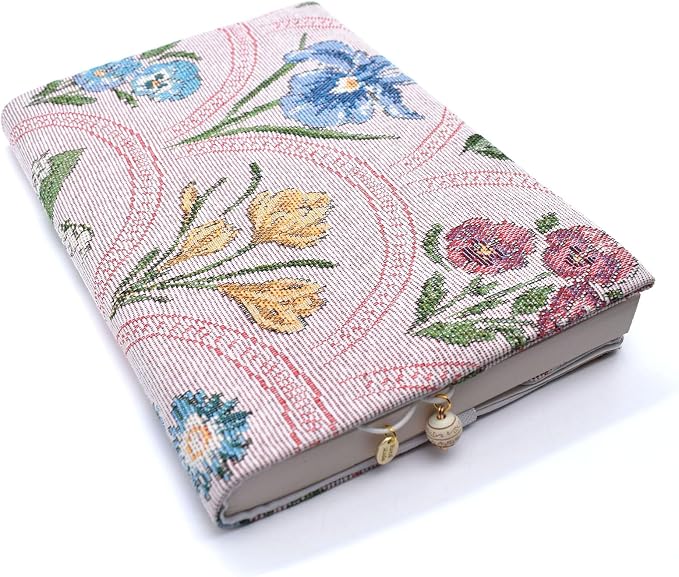 BLBMH 5x8 Book Cover | Handmade Non-Stretch Fabric Sleeve with Bookmark | for Paperback Bible Journal | Privacy Reading Gift for Women - WD Flower Pink