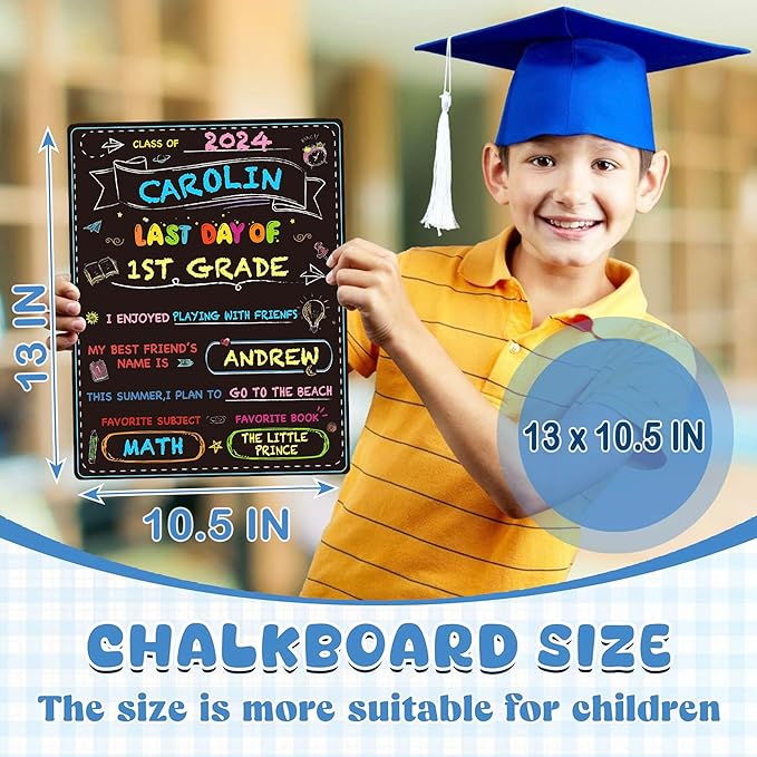 First Day of School Board, Back to School Sign, Reusable Color Painting Last Day Board, Washable Chalkboard Signs for Kindergarten Pre-K Gift 13" X 10.5"