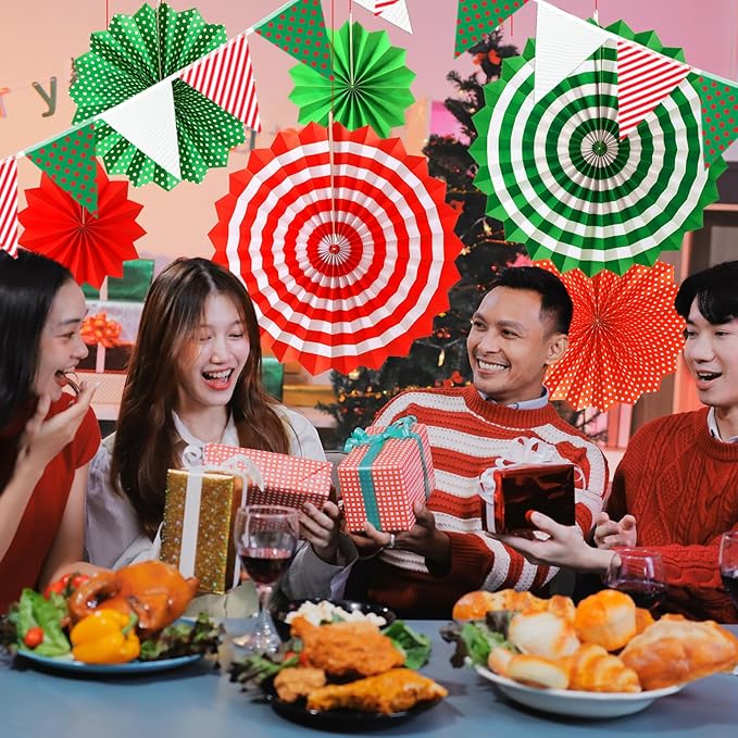 Tenare 8 Pcs Red and White Polka Dot Bulletin Board Border 10.9 Yard 6 Pcs Hanging Paper Fans 3.5 Yard Pennant Banner Flag for Classroom Home School Decor
