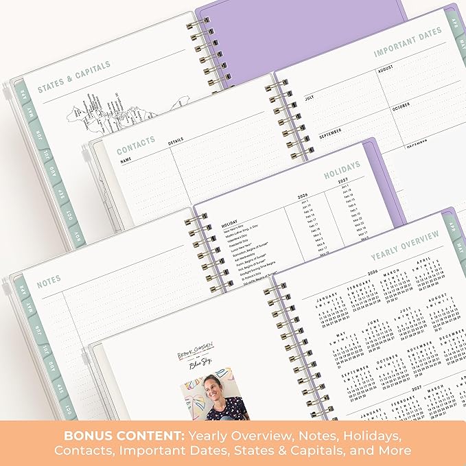 Blue Sky Brook Gossen 15 Month 2026-2027 Weekly and Monthly Academic Year Planner Calendar, April 2026 - June 2027, 5" x 8", Flexible Cover With Zip Pouch, Wirebound, Laminated Tabs, Storage Pocket, Daisy Checkers
