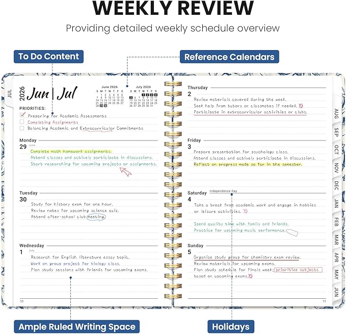 Planner 2026-2027, Monthly and Weekly Academic Planner July 2026 - June 2027, Hardcover Student Teacher Planning Agenda Calendar Book with Tabs, Perfect for Office School Supplies, A4 (8.5" x 11") - Porcelain Bloom
